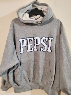 Y2k Pepsi Gray Hoodie with Embroidered Logo XL